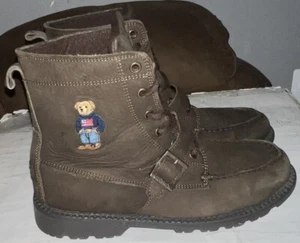 Polo Ralph Lauren Polo Bear Leather Ranger Combat Hi II Brown Boots Boys Size 7 - Picture 1 of 8
