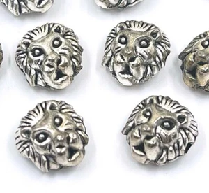 10 Lion Head Face Bead Antique Silver Pewter Animal Spacer 12x11mm - Picture 1 of 4