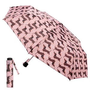 Ladies Supermini Folding Umbrella Sausage Dog AOP Lightweigh 50cm Compact Brolly - Picture 1 of 29