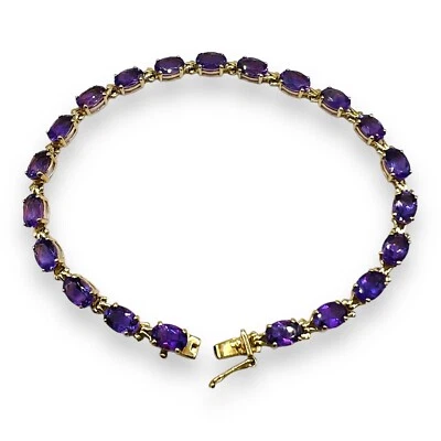 3.00ct Amethyst Purple 14k Yellow Gold Oval Tennis Bracelet 7.25" - Image 1 of 4