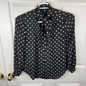 New NWT Women's J.Crew 365 Polka Dot Pussy Bow Blouse Tan Black Size 00 - Picture 1 of 4