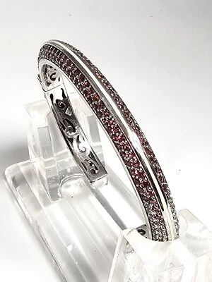 Brazalete con bisagras de zafiro rojo y blanco de ley Foto 1 de 4