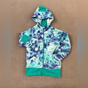 Athleta Girl All Day Full Zip Hooded Sweatshirt Girls Large/12 Blue Green Fleece - Picture 1 of 8