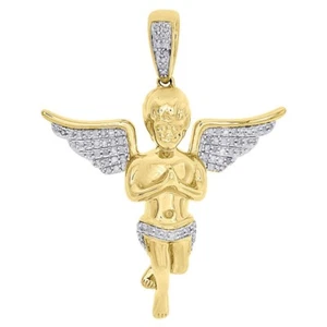 10K Yellow Gold Plating Lab Created Diamond Praying Hands 3D Angel Pendant - Picture 1 of 5