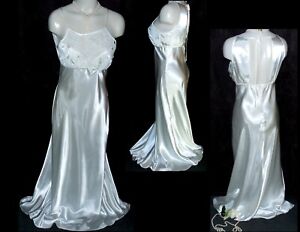 NEW S~M BUST 36" FLORA NIKROOZ LONG BACKLESS WHITE SATIN FLOOR LENGTH NIGHTGOWN