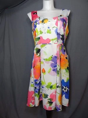 Adrianna Papell White and Multi Floral Fit & Flare Dress Size 8 Petite - Image 1 of 4