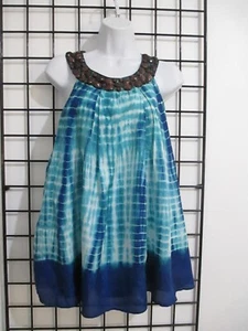 VELVET BRAND / ANTHROPOLOGIE 🌸 MEDIUM==AQUA TIE DYED / BEADED / SILK BLOUSE - Picture 1 of 7