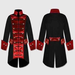 Red Velvet Gothic steampunk Halloween coat with trim, Black gothic jacket. - Picture 1 of 2