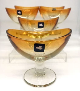 6 MCM Leonardo deutsche Schalen hoher niedriger Fuß orange bernsteinfarbenes Glas Dessert Obst gebraucht, in einwandfreiem Zustand - Bild 1 von 12