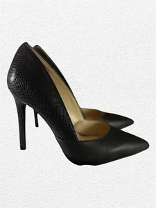 Jessica Simpson Anyelin Heels Pump Black 6 Pointed Toe Dual Texture Faux Snake - Picture 1 of 6