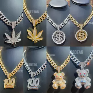 Oso de peluche helado pesado, dólar, colgante 100 emo, conjunto de cadena de collar de 24 - Imagen 1 de 31