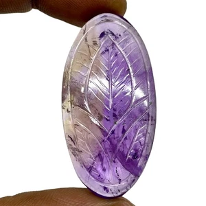 Ciondolo 71,85 Cts Ametrina Naturale Intagliata 46x23mm Disegno Foglia Ovale Misura Gemma - Foto 1 di 9