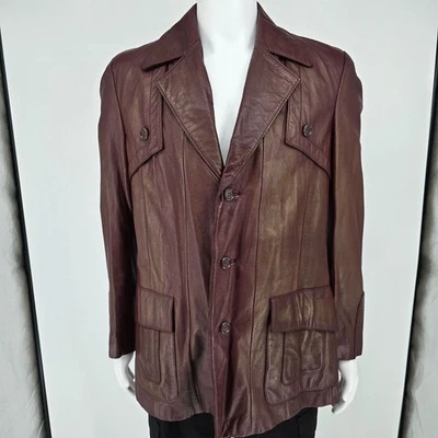 Chaqueta Blazer Safari Vintage Años 70 Monsieur Lauro Cuero Sangre de Buey (41 M/L) Foto 1 de 4