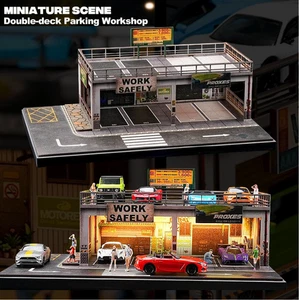 Diorama 1/64 Double-Decker Garage Model LED Lighting Workshop Model Car Storage - Picture 1 of 27