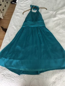 Vintage Adrianna Papell Halter Turquoise Silk Cocktail Dress Size 12P NWT - Picture 1 of 8