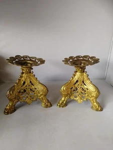 Vintage Brass Candle stick holder Gothic Halloween Spiritualist Church Alter - Picture 1 of 6