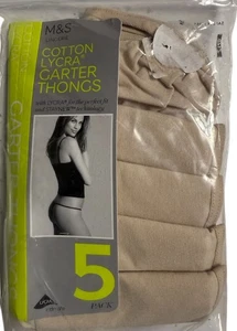 BNWT M&S Ladies 5 Pack Cotton Lycra Garter Thongs Briefs - UK Size 14 - Picture 1 of 3