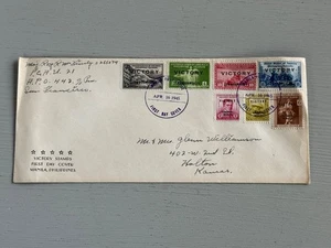 Vintage 1945 Manila Philippines Victory Stamps First Day Cover to Holton KS - Picture 1 of 6