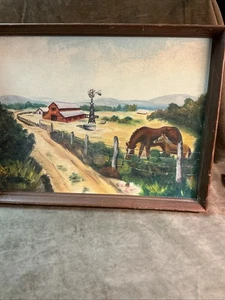 Scena di fattoria dipinta a mano anni 60 circa olio su tavola firmata Judy D.? - Foto 1 di 7