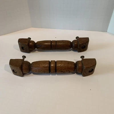 一对复古手工木制抽屉拉手 8.5 英寸长。 橡木? — 第 1/4 张图片