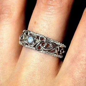 Fede nuziale/anello di fidanzamento donna nodo trinità 10k 3,5 dwt WG/4 ct lati taglia - Foto 1 di 3