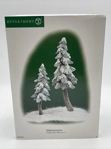 Department 56 Pair of Porcelain Flocked Pine Trees 56715 Village Accessories NOS - Picture 1 of 8