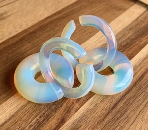 PAIR Opalite Large Hoops Hanger Ear Weight Plug Gauge Tunnel Stone Glass Earring - Picture 1 of 6