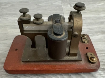 Antique J.H. Bunnell & Co New York Railroad Telegraph Key Sounder Wood Base - Image 1 of 4