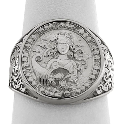 Real 18K White Gold Virgo Ring, Zodiac Sign Mens Gold Coin Astrology Ring - Image 1 of 4