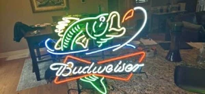 Insegna Neon Pesca Pesce Basso Birra Luce 24"x20" Birra Bar Club Vetro Decorazione Parete - Foto 1 di 11