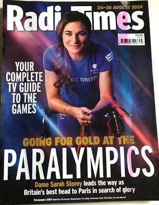 RADIO TIMES PARALYMPICS FULL GUIDE David Morrisey SHERWOOD Aug 2024 TV Magazine - Image 1 of 2