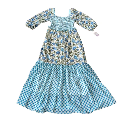 New Taylor Western Dress Size 6 Boho Prairie Hippie Maxi Cream Blue Green Floral - Image 1 of 4