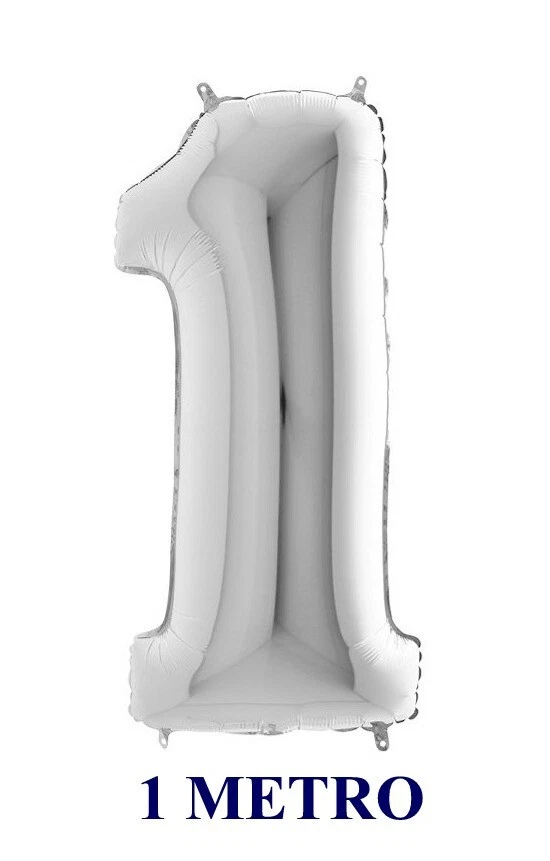 PALLONE PALLONCINO NUMERO 1 ARGENTO MYLAR 1 METRO COMPLEANNO DECORAZIONI - Immagine 1 di 1
