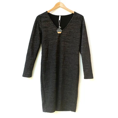 NWT PinkBlush Maternity Long Sleeve Dress Size M Black Sparkly Party Holidays - Image 1 of 4