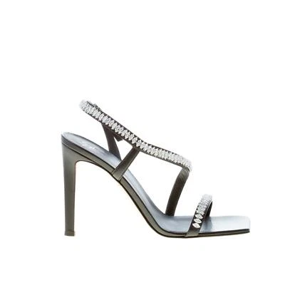 GIUSEPPE ZANOTTI chaussures femme Black leather Swami sandal crystals heel 10,5 - Photo 1/4