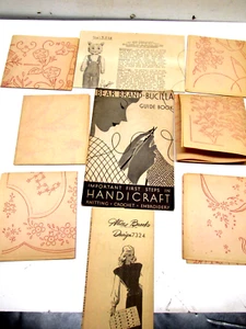 Lot Of 7 30's-40's Embroidery Needlepoint Sewing Patterns + 1935 Guide Book. - Picture 1 of 5