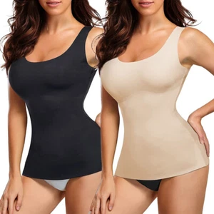 Women With Built in Bra Camisole Tummy Control Cami Shaper Compression Tank Tops - Picture 1 of 27