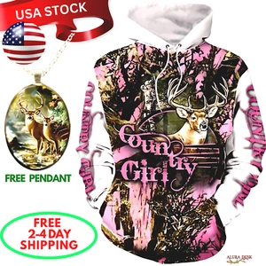 ALURA DUSK Country Girl Pink Camo Womens Deer Hunter Cowgirl Sweatshirt Hoodie - Picture 1 of 19