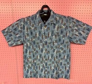 Vintage Hawaiian Shirt Ocean Pacific Sport Tiki Heads Tropical Size Large - Picture 1 of 4