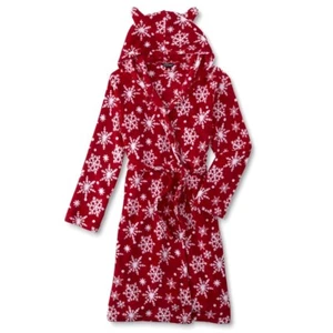 Christmas Girls Bath Robe Size 6-7-8-10-12 Snowflake Red Pajamas Hood NWT NEW - Picture 1 of 1