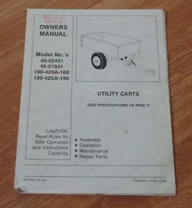 UTILITY CART OWNER'S MANUAL,SEARS, 45-02401, 45-0181, 190-425A-100, 190-425A-190 - Picture 1 of 2