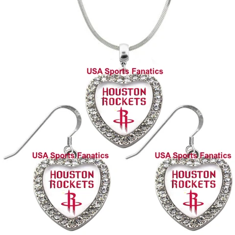 Houston Rockets 925 Necklace or Earrings or Set Team Heart With Rhinestones Cover