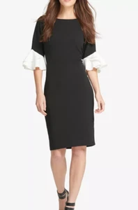 Neu mit Etikett DKNY Kleid Rüschen Etuikleid schwarz/weiß Größe XS - Bild 1 von 7
