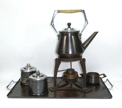 XXL Jugendstil Kernstück um 1900 Kanne Rechaud Tablett Eisen - Bild 1 von 4