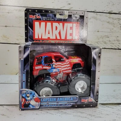 Maisto Marvel Mega Trucks Captain America Motorized Diecast Truck 2002 Pull N Go - Image 1 of 4