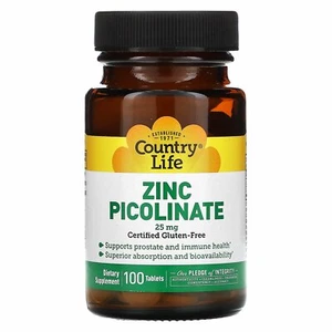 Country Life, picolinato de zinc, 25 mg, 100 tabletas - Imagen 1 de 1
