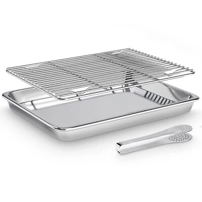 Backblech mit Abkühlgitter Edelstahl Backform Ofenschale und kuchengitter Aus... - Bild 1 von 4