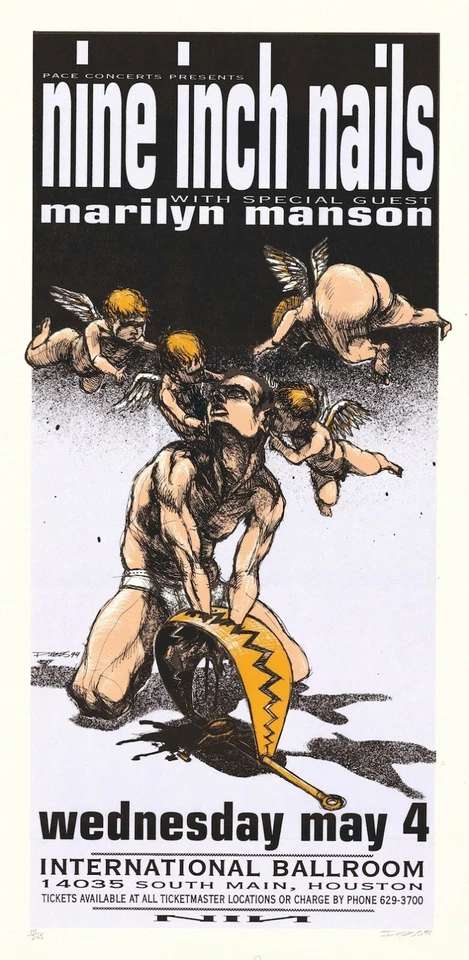 Póster 26/265 Houston Hess 1994 Nine Inch Nails Marilyn Manson como nuevo y firmado Foto 1 de 1