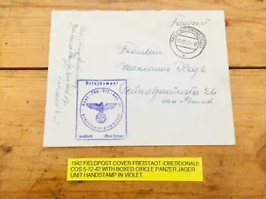 WW2 1942 German Fieldpost Cover Boxed Circle Panzer Jager Unit Handstamp - Picture 1 of 2