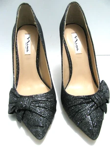 NINA Shoes Womens 10 Gray Glitter Bow Pump High Heel Stiletto Shoe New N Box $80 - Picture 1 of 13